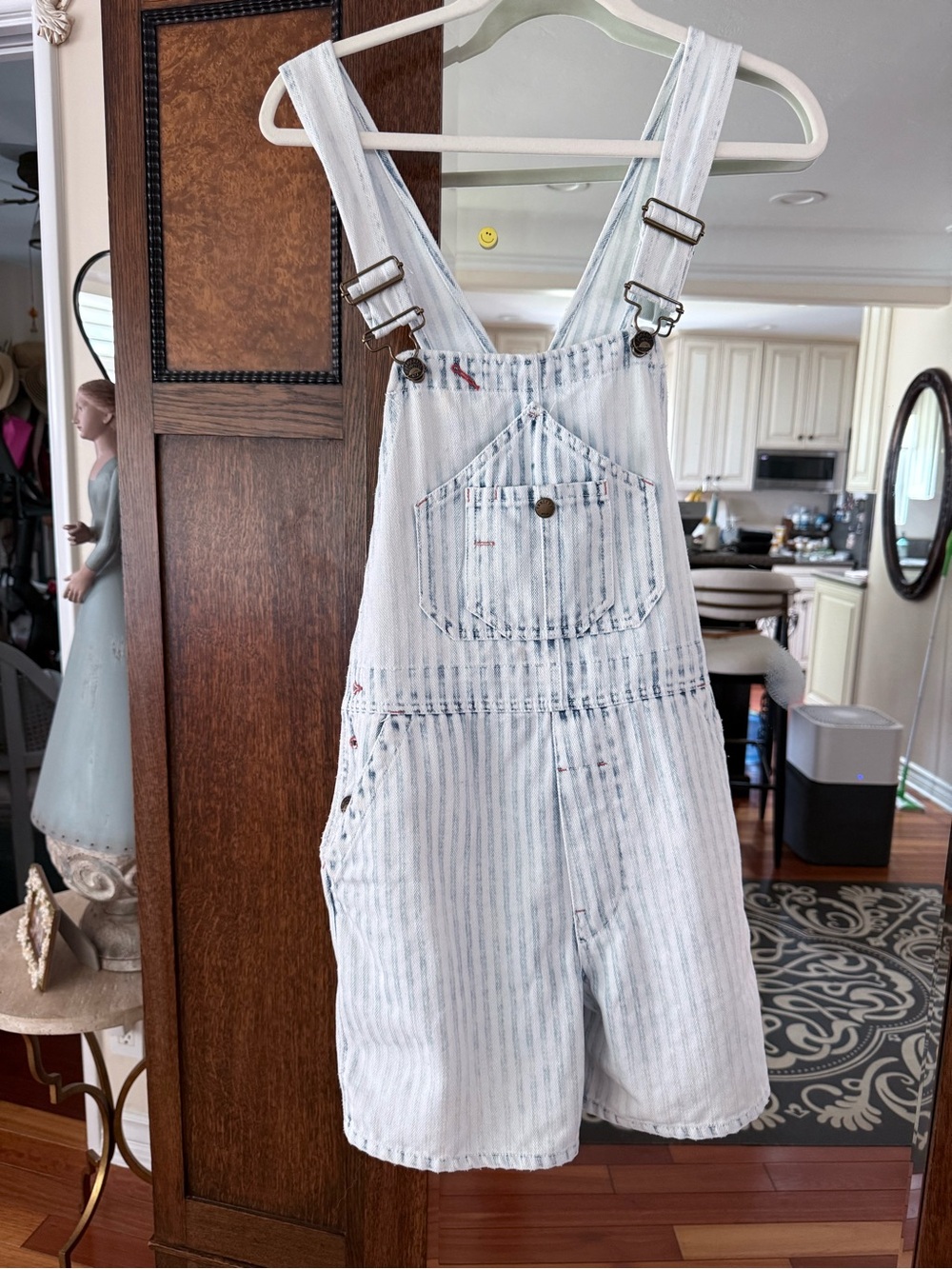 Faherty Light Blue Striped Short Overalls